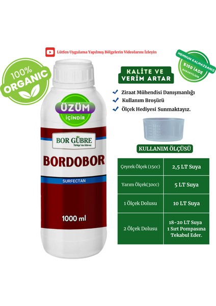 Üzüm Için Organik Sıvı Gübre Bordobulamacı Bordobor- 1lt Kalite-Verim Artar, Geliştirir, Korur(Istenmeyen Mavi Rengi Bırakmaz)