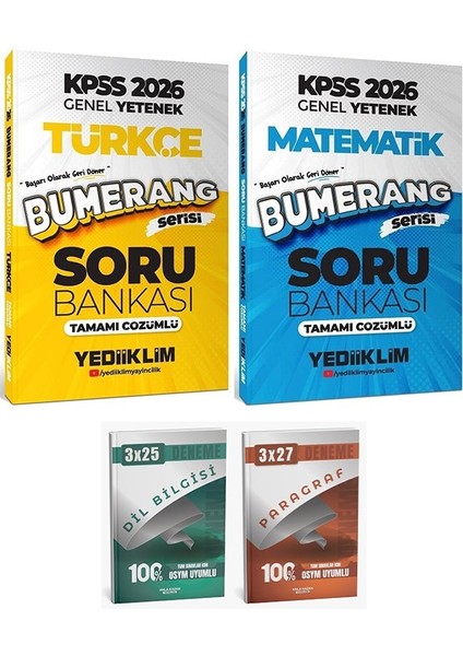 Yediiklim 2026 Kpss Türkçe + Matematik Bumerang Soru Bankası 2 Li Set Anla Kazan Deneme