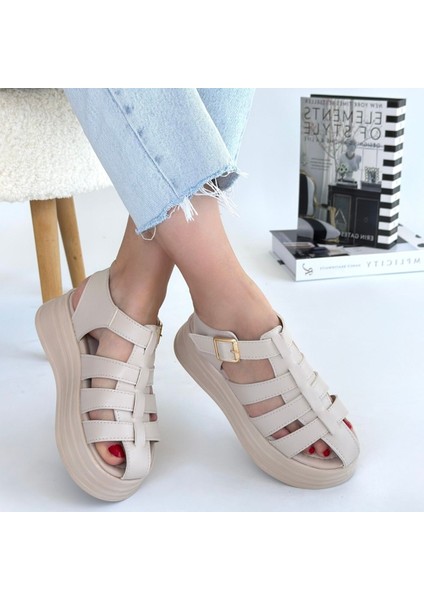 Kemerli Ortopedik Sandalet Cilt Bej Topuk Boyu 5 cm fırsatları