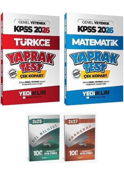 Yediiklim 2026 Kpss Türkçe + Matematik Yaprak Test 2 Li Set Anla Kazan Deneme