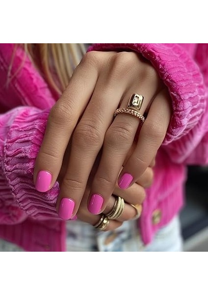 Fuşya Pembe Düz Kısa 24’lü Takma Tırnak Seti ve Zararsız Yapıştırıcı