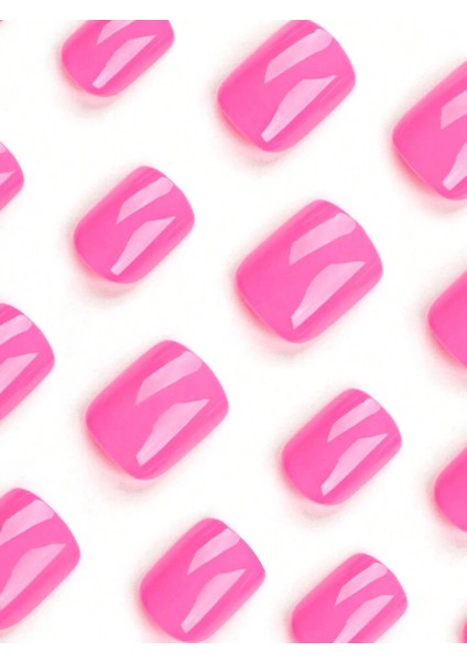 Fuşya Pembe Düz Kısa 24’lü Takma Tırnak Seti ve Zararsız Yapıştırıcı modelleri