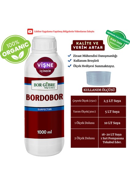 Vişne Için Organik Sıvı Gübre Bordobulamacı Bordobor- 1lt Kalite-Verim Artar, Geliştirir, Korur(Istenmeyen Mavi Rengi Bırakmaz)