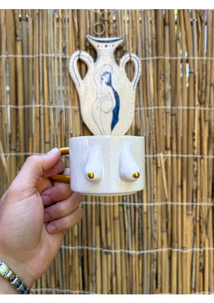 Arche Ceramic El Yapımı Seramik Kupa - Boobs - Altın Rengi - 200 ml - Tekli indirimleri