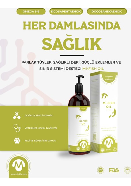 Kedi Köpek Balık Yağı Takviyesi 200 ML ”Mi-Fish Oil”