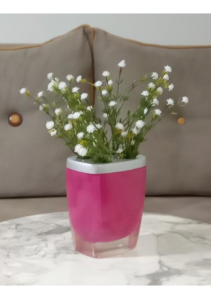 Beyaz Yapay Çiçek ve Dekoratif Gri Pembe Vazo, Şık ve Zarif Tasarım