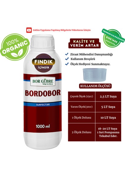 Fındık Için Organik Sıvı Gübre Bordobulamacı Bordobor- 1lt Kalite-Verim Artar, Geliştirir, Korur(Istenmeyen Mavi Rengi Bırakmaz)