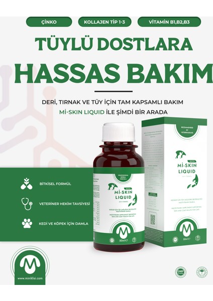 Kedi Köpek Deri Tüy ve Tırnak Bakım Takviyesi 50 ML ”Mi-Skin”