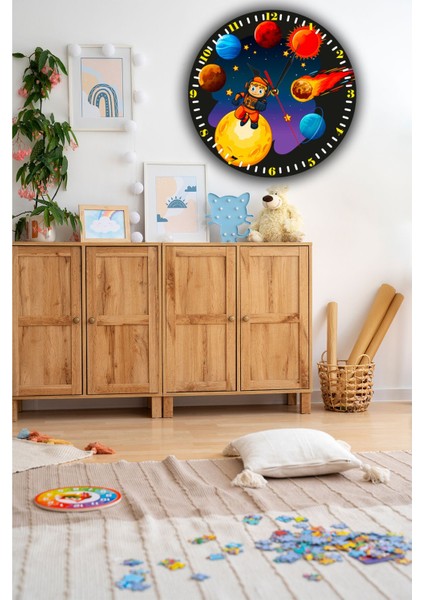 Özel Tasarım Çocuk Odası Duvar Saati, Öğretici Dijital Uv Baskı, 40 Cm, Beyaz