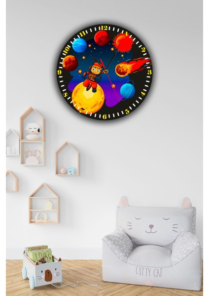 Özel Tasarım Çocuk Odası Duvar Saati, Öğretici Dijital Uv Baskı, 40 Cm, Beyaz fiyatları