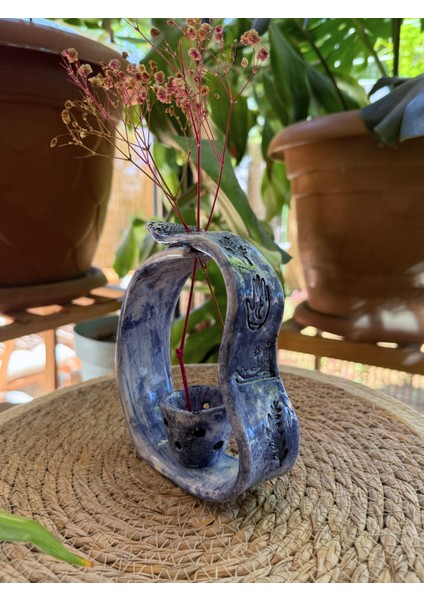 Arche Ceramic El Yapımı Seramik Çiçeklik / Mini Saksı - Mavi - 15X12 cm - Tekli modelleri