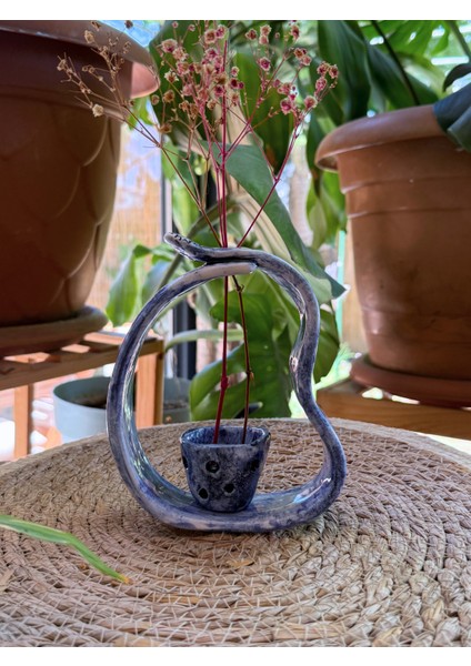 Arche Ceramic El Yapımı Seramik Çiçeklik / Mini Saksı - Mavi - 15X12 cm - Tekli fırsatları
