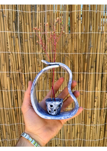 Arche Ceramic El Yapımı Seramik Çiçeklik / Mini Saksı - Mavi - 15X12 cm - Tekli