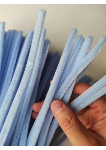 25 Adet Açık Mavi Şönil, Eğitici Şönil Seti, Yoğun Tüylü Tel, 30 cm modelleri