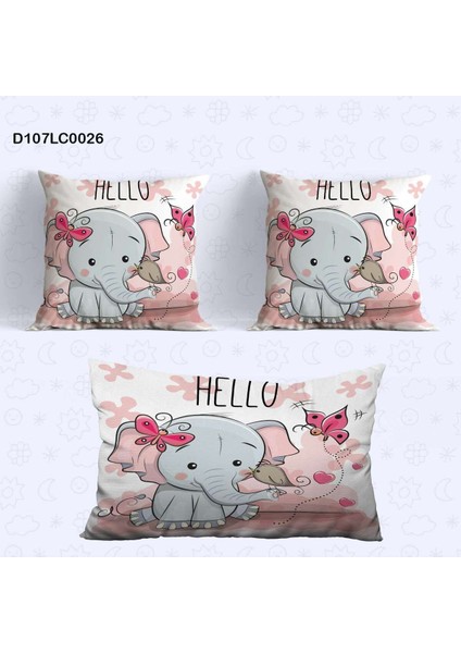 Pembe Fil Desenli Çocuk ve Bebek Odası Seti: Perde, Yatak Örtüsü, Saat, Yastık, Kılıf