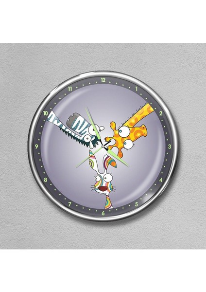 Çocuk Odası Gece Parlayan Renkli Duvar Saati, Beyaz