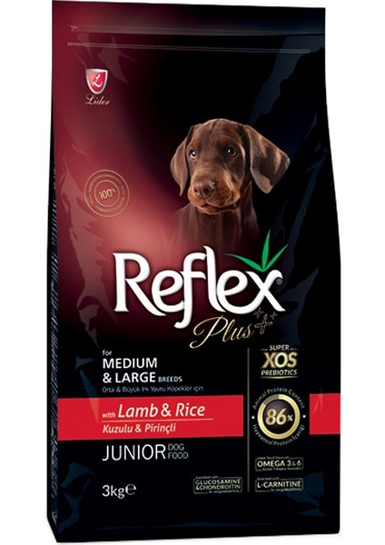 Plus Orta ve Büyük Irk Kuzulu ve Pirinçli Yavru Köpek Maması 3 kg