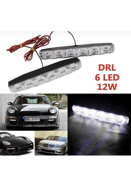 6 Ledli Gündüz Farı Gündüz Ledi Drl LED Lamba 18W Su Geçirmez 2 Adet
