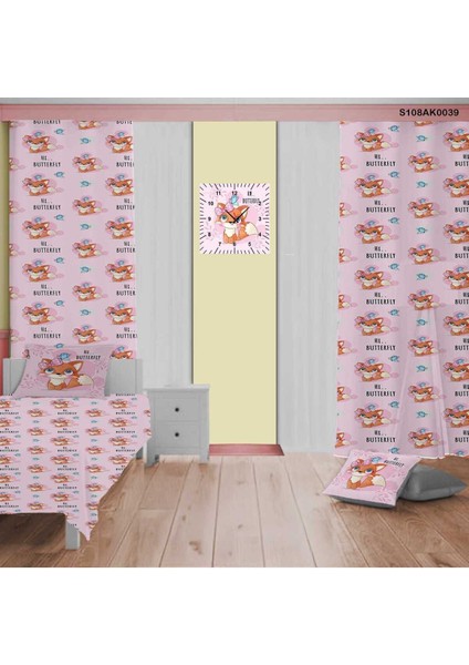 Pembe Çocuk ve Bebek Odası Seti: Perde, Yatak Örtüsü, Duvar Saati, Yastık, Kılıf