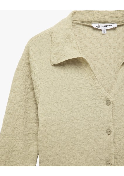 Yeni Sezon Slim Fit Uzun Kollu Dokulu Gömlek Yaka Düğmeli Tişört Bürümcük indirimleri