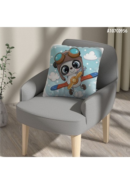 Mavi Uçaklı Panda Çocuk ve Bebek Odası Seti: Perde, Yatak Örtüsü, Halı, Duvar Saati, Yastık, Kılıf
