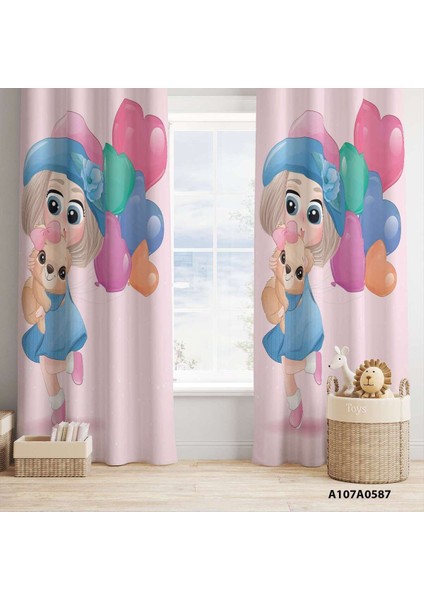 Mavi Balon Temalı Çocuk ve Bebek Odası Seti (Perde, Yatak Örtüsü, Duvar Saati, Yastık, Kılıf)