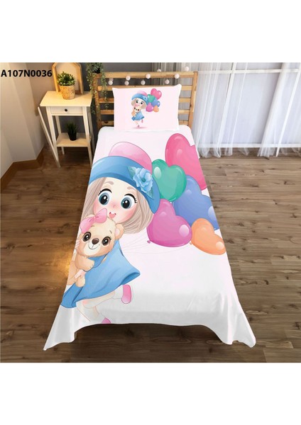 Mavi Balon Temalı Çocuk ve Bebek Odası Seti (Perde, Yatak Örtüsü, Duvar Saati, Yastık, Kılıf)