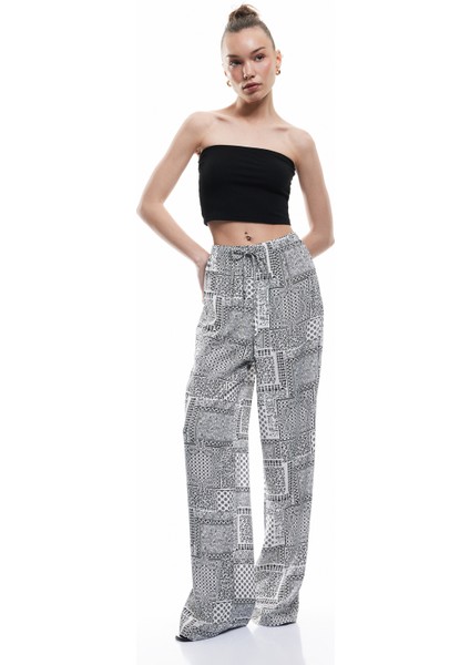 Yeni Sezon Beli Bağcıklı Düz Paça Viskon Pantolon