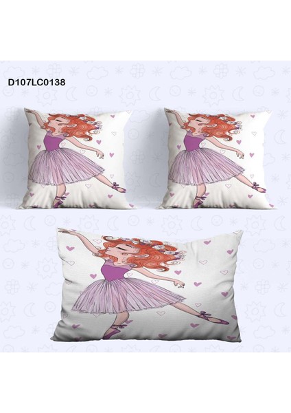 Prenses Balerin Çocuk ve Bebek Odası Seti, Perde, Yatak Örtüsü, Halı, Duvar Saati, Yastık, Kılıf