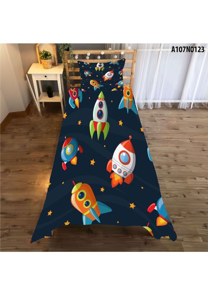 Lacivert Uzay Roketi Çocuk ve Bebek Odası Seti (Perde, Yatak Örtüsü, Halı, Saat, Yastık, Kılıf) modelleri
