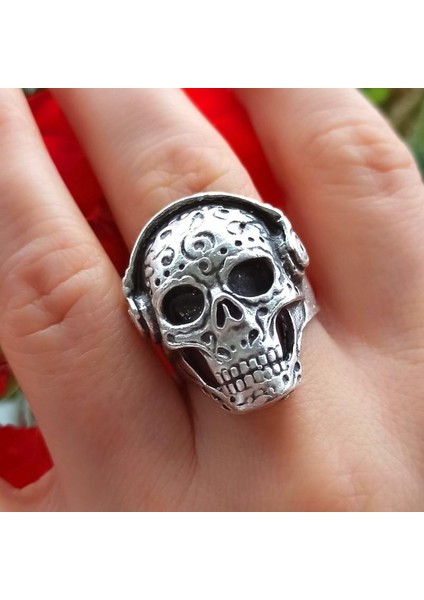 DJ Kulaklıklı Kuru Kafa Şekilli Erkek Yüzük Gümüş Kaplama Ayarlanabilir El Yapımı Erkek Yüzük modelleri