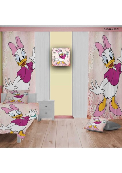 Pembe Çocuk ve Bebek Odası Seti: Perde, Yatak Örtüsü, Kare Duvar Saati, Yastık ve Kılıf