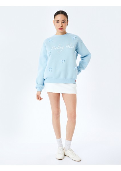 Yeni Sezon Şardonlu Fiyonklu Slogan Baskılı Bisiklet Yaka Sweatshirt fiyatları