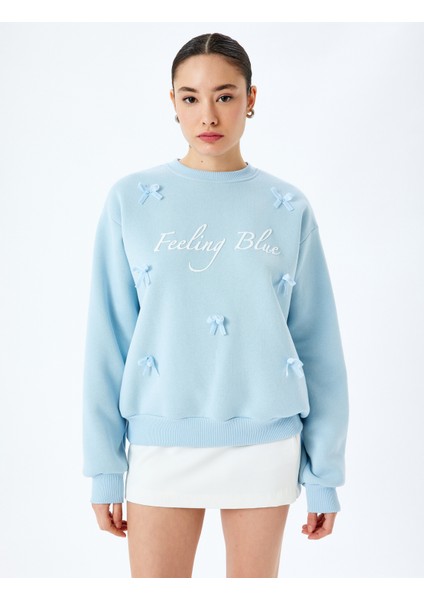 Yeni Sezon Şardonlu Fiyonklu Slogan Baskılı Bisiklet Yaka Sweatshirt modelleri