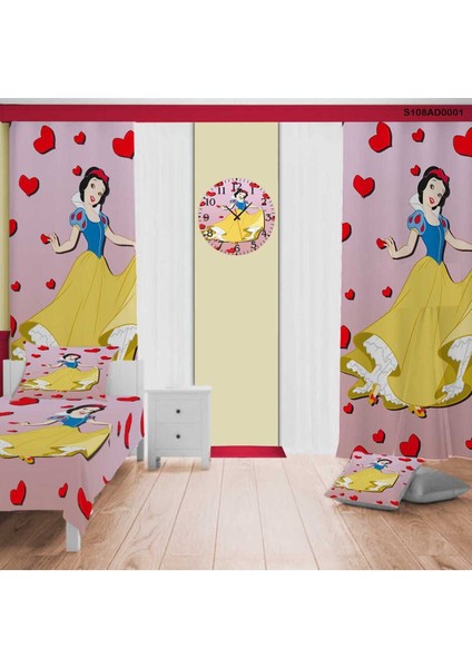 Pembe Çocuk ve Bebek Odası Seti, Perde, Yatak Örtüsü, Duvar Saati, Yastık ve Kılıf