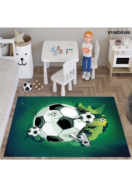Mavi Futbol Temalı Çocuk ve Bebek Odası Seti (Perde, Yatak Örtüsü, Duvar Saati, Yastık, Kılıf) fırsatları
