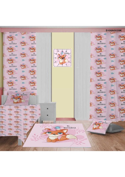 Pembe Çocuk ve Bebek Odası Seti: Perde, Yatak Örtüsü, Halı, Duvar Saati, Yastık ve Kılıf