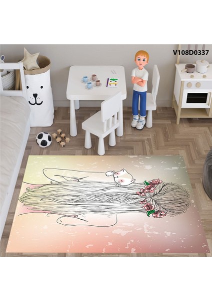Kedili ve Kız Desenli Çocuk Odası Seti: Perde, Yatak Örtüsü, Duvar Saati, Yastık, Kılıf fırsatları