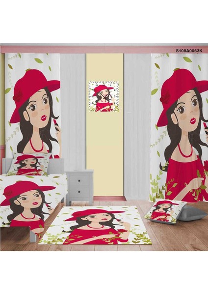 Beyaz Kız ve Bebek Odası Seti: Perde, Yatak Örtüsü, Halı, Duvar Saati, Yastık, Kılıf