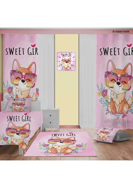 Renkli Kedi Temalı Çocuk ve Bebek Odası Seti: Perde, Yatak Örtüsü, Halı, Duvar Saati, Yastık, Kılıf