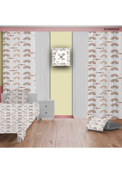 Gökkuşağı Bulutlar Temalı Çocuk ve Bebek Odası Seti, Perde, Yatak Örtüsü, Duvar Saati