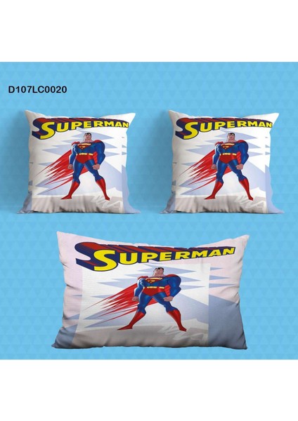 Sevimli Superman Desenli Çocuk ve Bebek Odası Seti, Perde, Yatak Örtüsü, Saat, Yastık, Kılıf