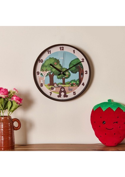 Renkli Çocuk Odası Duvar Saati, Kahverengi, 30 Cm, Şık ve Eğlenceli Tasarım