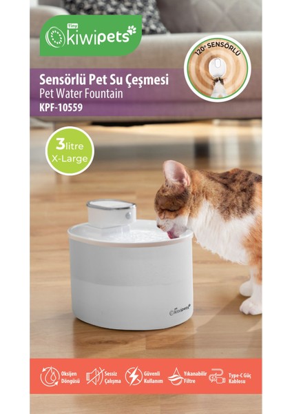 Sensörlü Kedi Köpek Su Pınarı, 1m Algılama, Beyaz, Hijyenik ve Pratik Kullanım