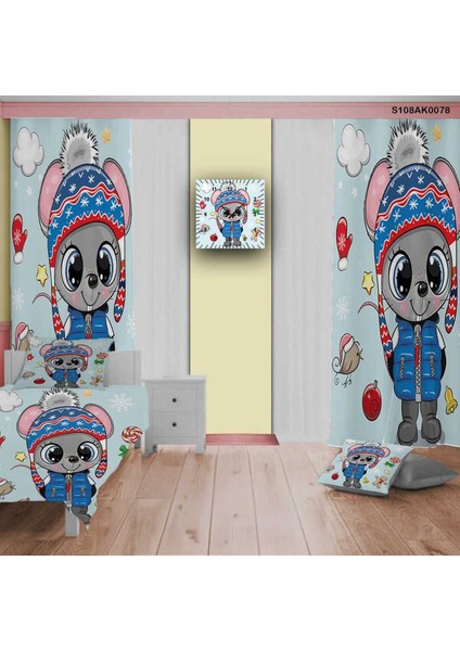 Fâr Desenli Çocuk ve Bebek Odası Seti: Perde, Yatak Örtüsü, Duvar Saati, Yastık, Kılıf