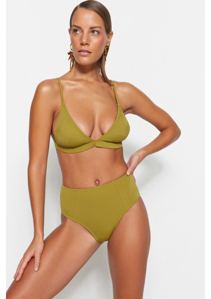 Shopeonly Yeşil Üçgen Yüksek Bel Toparlayıcı Bikini Takımı
