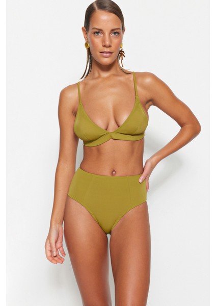 Shopeonly Yeşil Üçgen Yüksek Bel Toparlayıcı Bikini Takımı modelleri