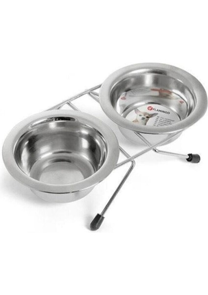 Ikili Çelik Mama Kabı 13 Cm, 2X380 Ml, Şık ve Kullanışlı Gri Renkli Set