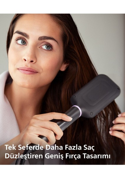 Saç Kurutma +Düzleştirici Tarak BHH880/00,GENIŞ Fırça Alanı,turmalin Seramik Kaplama + Makyaj ve Bakım Çantası