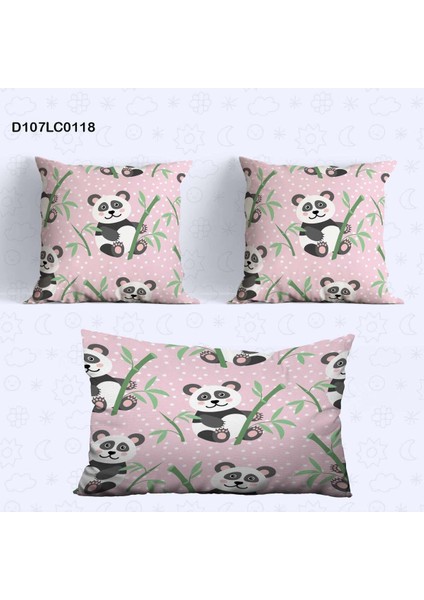 Sevimli Panda Çocuk ve Bebek Odası Seti, Pembe, Perde, Yatak Örtüsü, Duvar Saati, Yastık, Kılıf